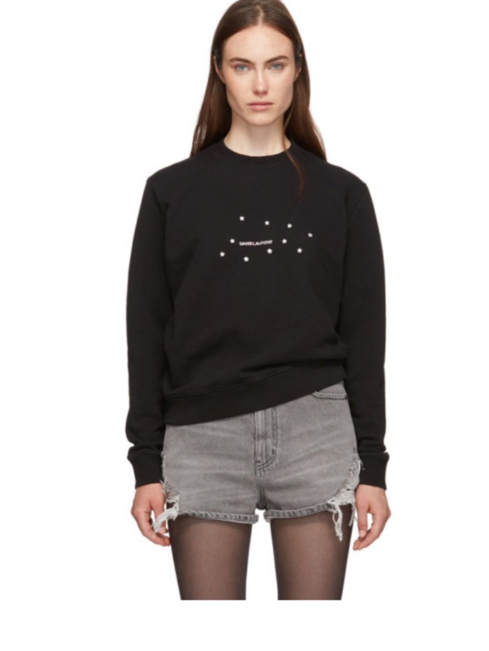 Saint Laurent Black Crewneck with White Star Details M